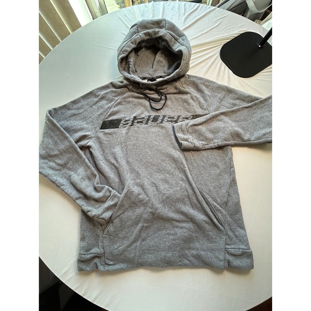 Bauer Mens Gray Graphic Logo Pullover Hoodie Sweatshirt Size Medium Hockey Sport